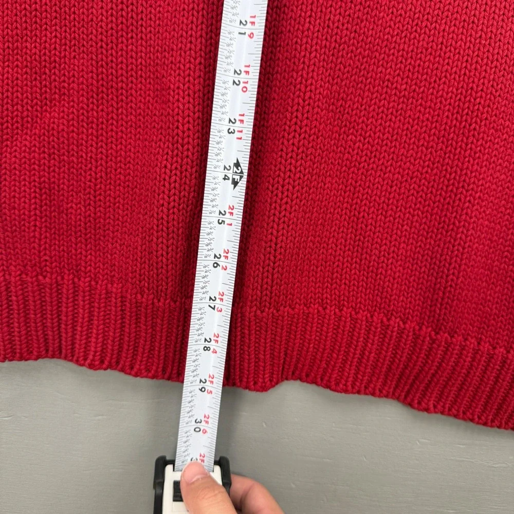 Vintage Eddie Bauer Sweater Red Chunky Cotton Knit Crewneck Pullover Large